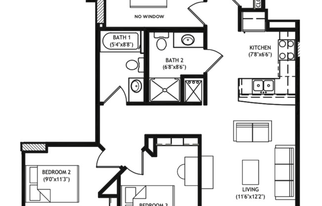 3 beds, 2 baths, 914 sqft, $4,475, Unit 313