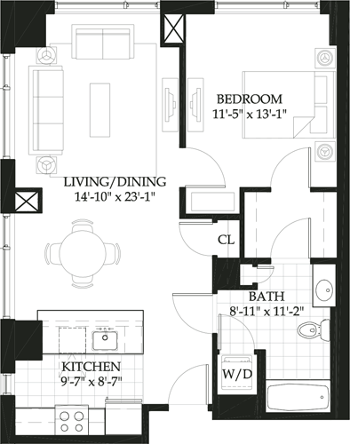 1 bed, 1 bath, 821 sqft, $3,405, Unit 208