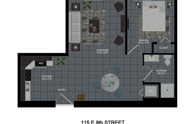 1 bed, 1 bath, 400 sqft, $1,350, Unit Schwab Industrial-001
