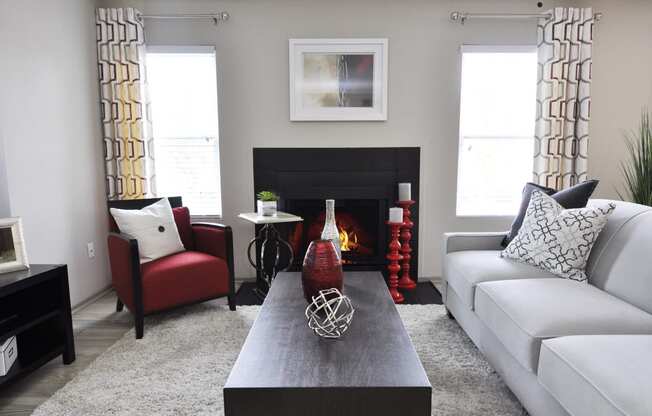 Modern Living Room With Fireplace at The Metropolitan, Kentucky, 40517