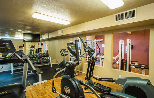 Gym with Free Weights at Needles CA Apartments for Rent