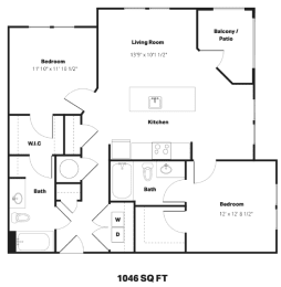 2 beds, 2 baths, 1,046 sqft, $1,850