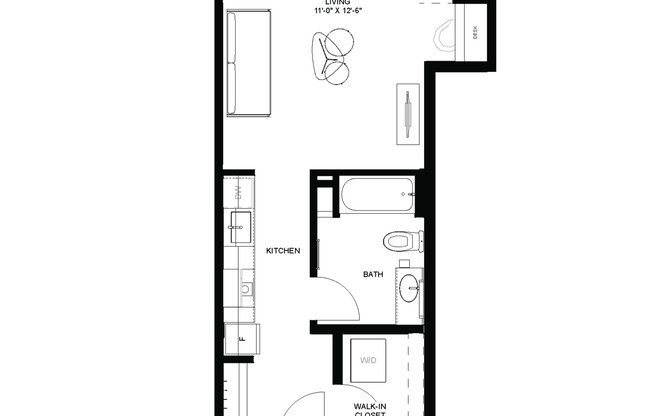 Studio, 1 bath, 411 sqft, $1,200, Unit 506
