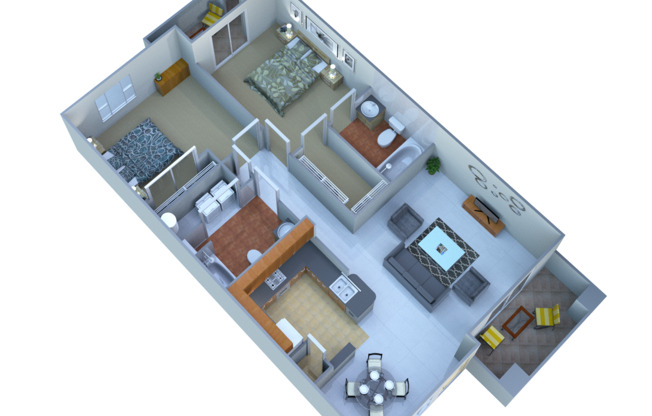 2 beds, 2 baths, 888 sqft, $1,390