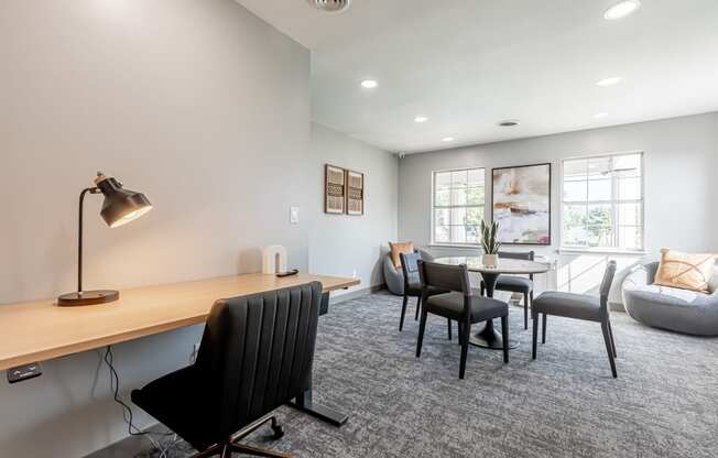 desk in the community lounge at Littlestone Apartments
