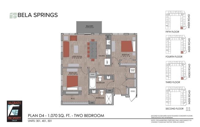 2 beds, 2 baths, 1,070 sqft, $2,255, Unit 401