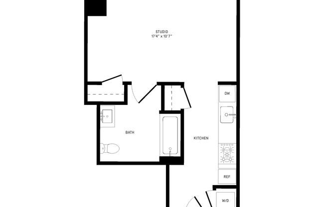 Studio, 1 bath, 416 sqft, $3,421, Unit 16D