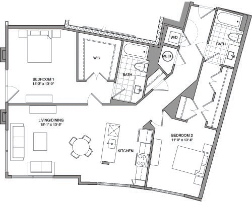 2 beds, 2 baths, 1,260 sqft, $3,562, Unit 506