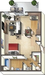 Studio, 1 bath, 635 sqft, $1,570