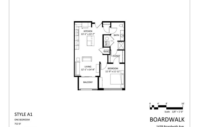 1 bed, 1 bath, 752 sqft, $1,345, Unit 204