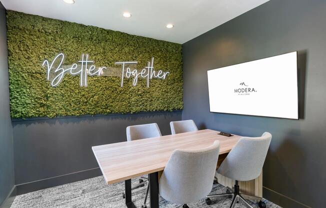 Need to collaborate or present? This private conference space—nestled in the coworking lounge—is all about connection and clarity.