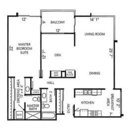 1 bed, 2 baths, 1,431 sqft, $4,624