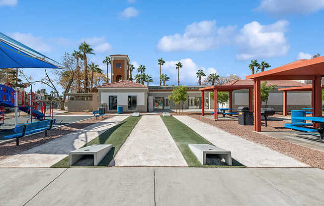 Outdoor Corn Hole Area at Stonegate Apartments located in Las Vegas, NV.