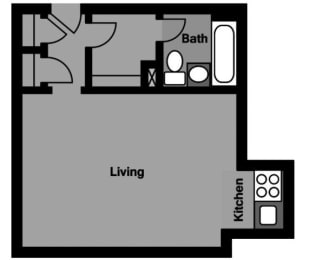 Studio, 1 bath, 476 sqft, $1,664