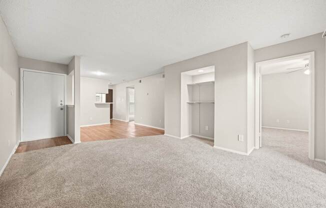 A spacious room with a carpeted floor and white walls. at Montecito, Austin, TX, 78741