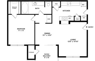 1 bed, 1 bath, 723 sqft, $1,461