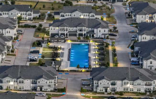 aerial view of Reveal on the Lake apartments