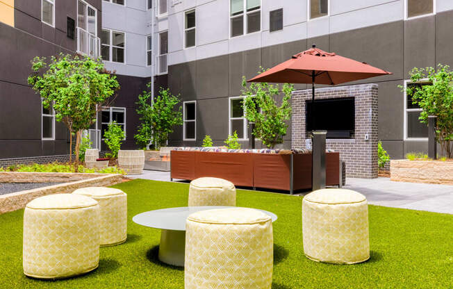 Outdoor space with tables and chairs