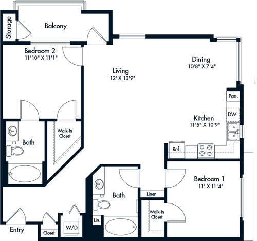 2 beds, 2 baths, 1,095 sqft, $3,329