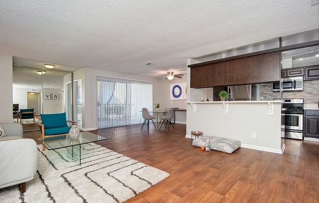 Kitchen, Living room at Parc at 5 Apartments, California, 90240