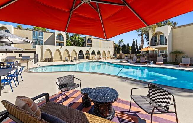 Covered Pool-Side Lounges at Veranda La Mesa in La Mesa, CA 91942