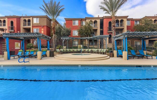 Montecito Pointe Swimming Pool With Relaxing Sundecks in Nevada Apartment Homes for Rent
