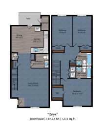 3 beds, 2.5 baths, 1,235 sqft, $1,695