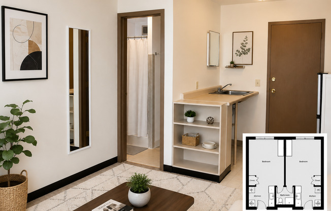 Studio, 1 bath, 200 sqft, $850, Unit 45-113