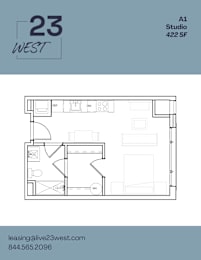 Studio, 1 bath, 422 sqft, $1,450