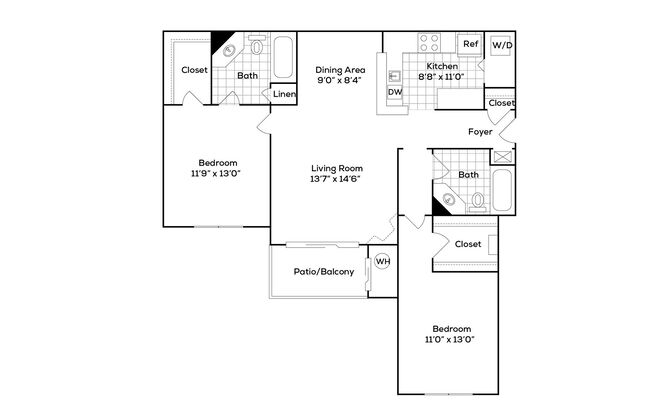 2 beds, 2 baths, 1,093 sqft, $2,450, Unit 141RT-402