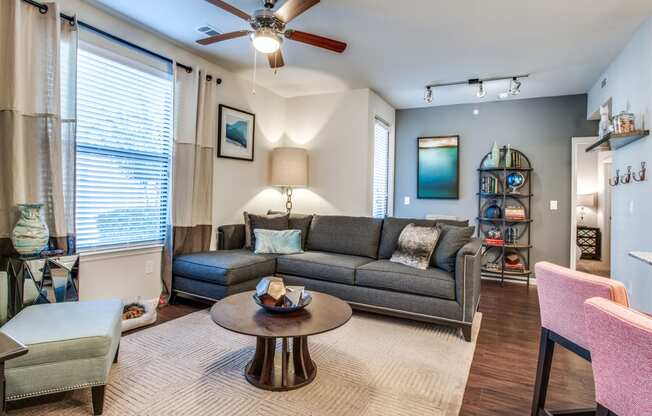 a living room with a couch and a coffee table