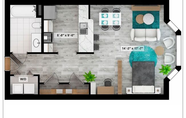 Studio, 1 bath, 608 sqft, $899, Unit 6H-111