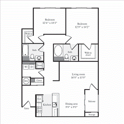 2 beds, 2 baths, 1,292 sqft, $3,420, Unit 124