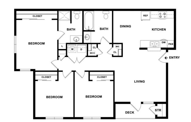 3 beds, 2 baths, 1,004 sqft, $1,900