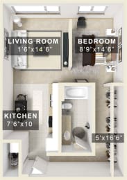 1 bed, 1 bath, 730 sqft, $2,314