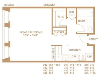 Studio, 1 bath, 765 sqft, $1,491