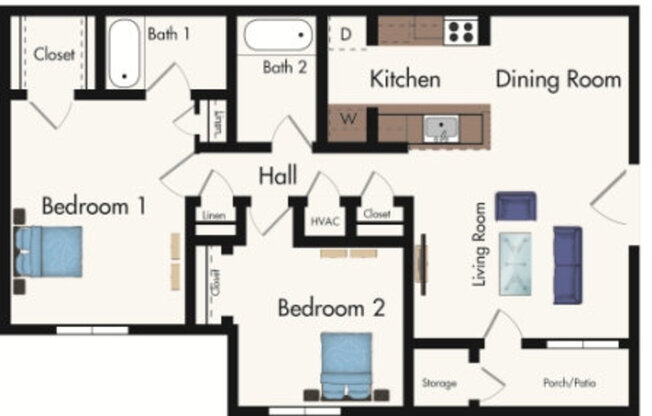 Arbour Reach Apartments - Two Bedroom - 2 bed - 2 bath - 1030 sf