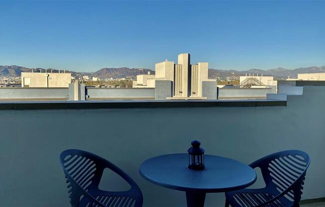 Rooftop Terrace Seating at The Mansfield at Miracle Mile, Los Angeles, CA