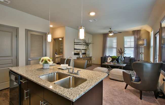 Kitchen and Living Room at The Legend, Waco, TX