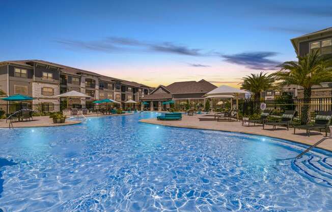 Twilight Pool at Cue Luxury Apartments, Cypress, Texas