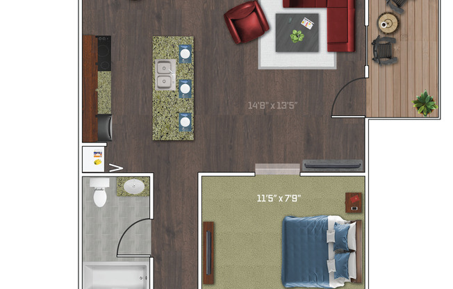 1 bed, 1 bath, 625 sqft, $1,500, Unit 101