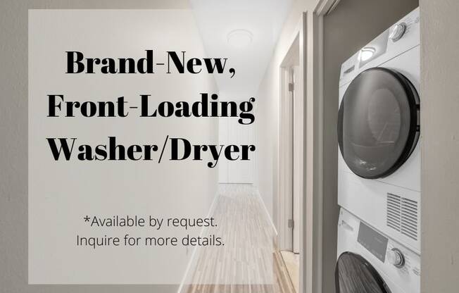 a brand new front loading washer dryer in a laundry room