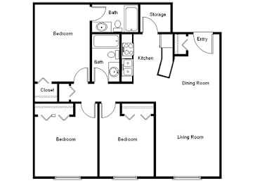 3 beds, 2 baths, 1,152 sqft, $1,304
