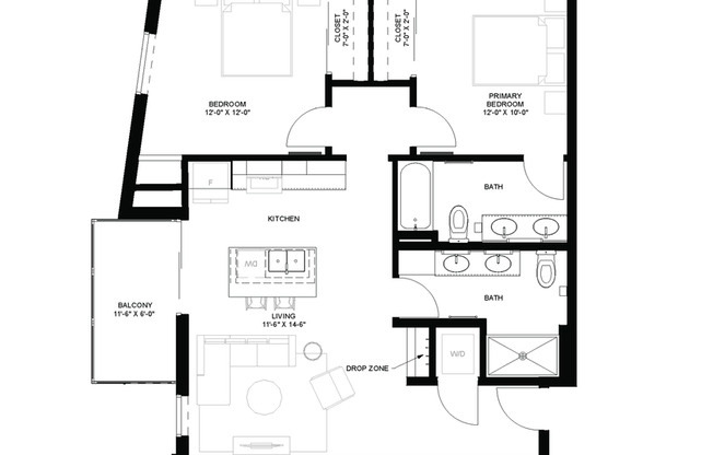 2 beds, 2 baths, 966 sqft, $2,900, Unit 518