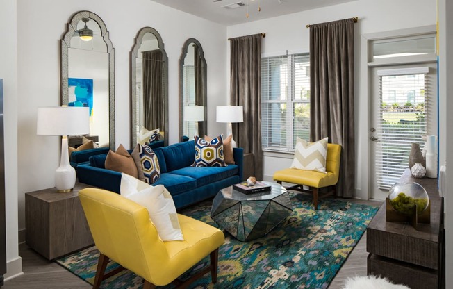 Trendy Living Room at The Flats at Ballantyne Apartments, Charlotte