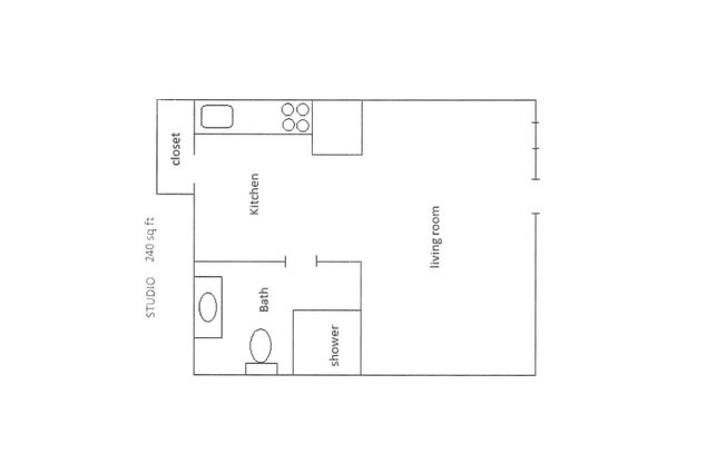 Studio, 1 bath, 260 sqft, $1,100, Unit C
