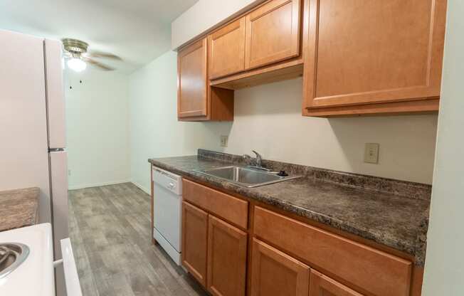 This is picture of the kitchen in the 722 square foot 2 bedroom apartment at Aspen Village Apartments in Cincinnati, OH.