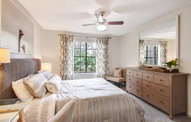 Bedroom With Ceiling Fan at Timberwalk at Mandarin Apartment Homes, Florida