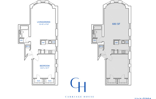 1 bed, 1 bath, 686 sqft, $1,879, Unit C-301