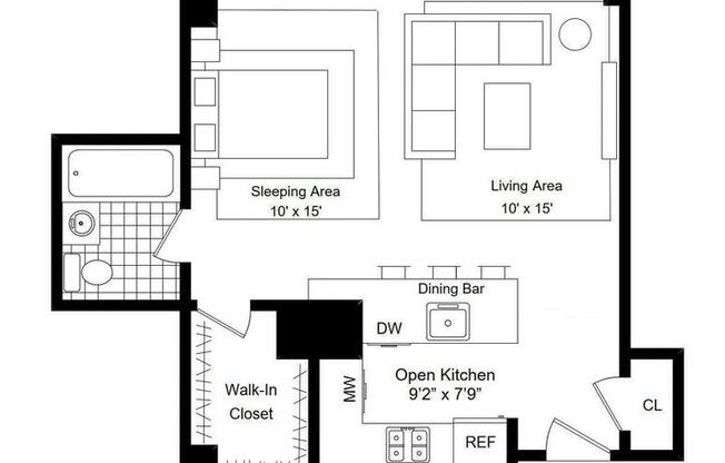 1 bed, 1 bath, 569 sqft, $4,500, Unit 32L